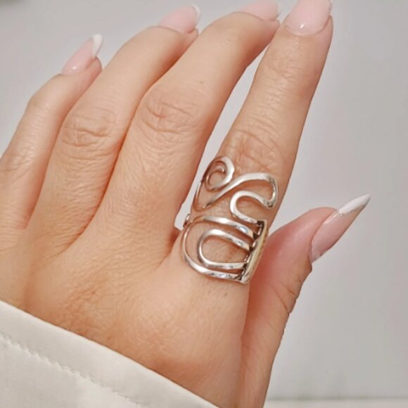 Women's 925 Sterling Silver Wrap Statement Swirl Boho Bohemian Ring - Picture 9 of 9
